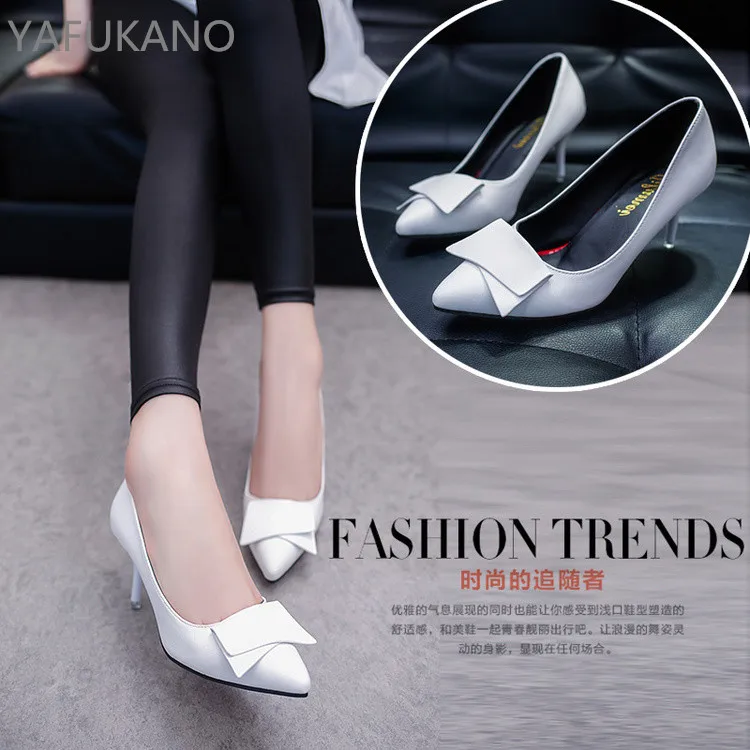 Элегантные белые женские туфли на высоком каблуке-шпильке Тонкие с острым носком