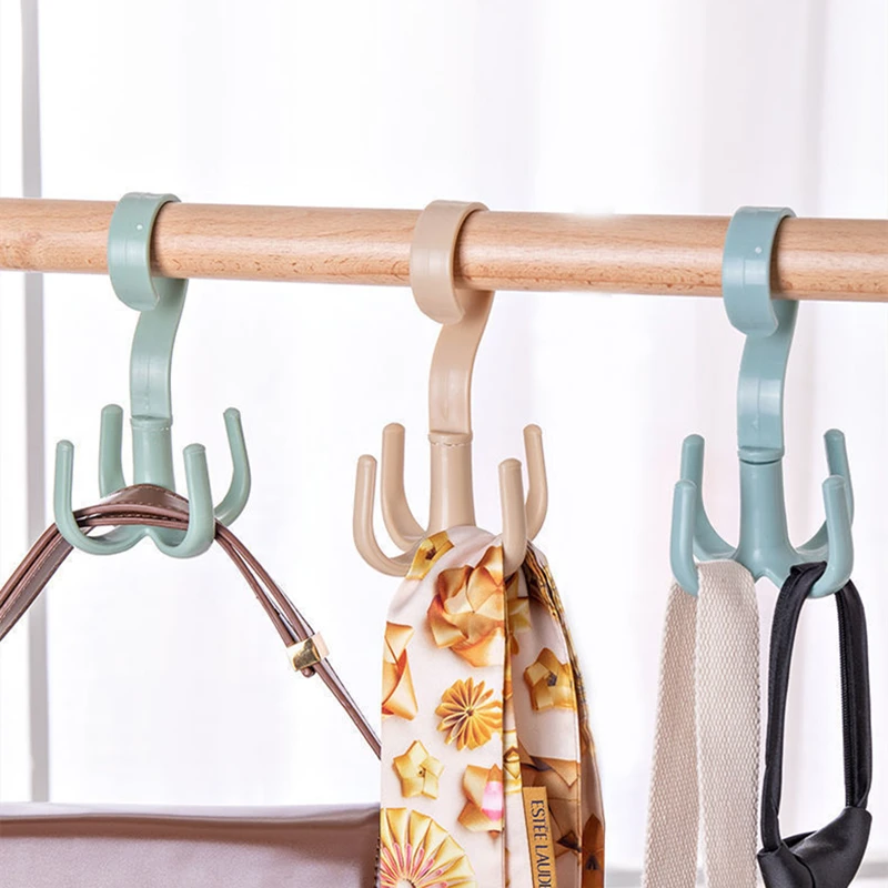 

3 Pieces Rotatable Shower Kitchen Bathroom Accessories Closet Hangers Rotation 4 Hooks Save Space for Hanging Bags Hats No Glue