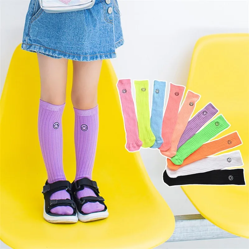 Модные осенние длинные носки для маленьких девочек милые флуоресцентные
