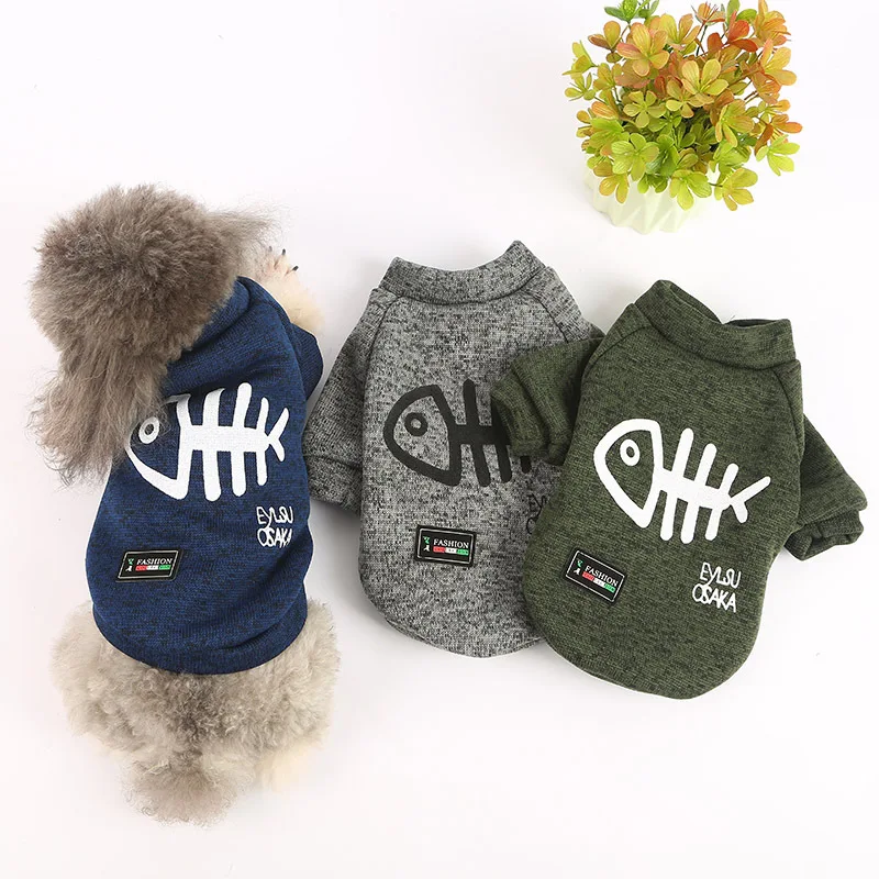 

Dog Clothes Puppy Dog Clothing Hoodies Thickened Warm Fish Bone Cotton Sweater Two-legged Pet Clothes Coats Jackets Costumes