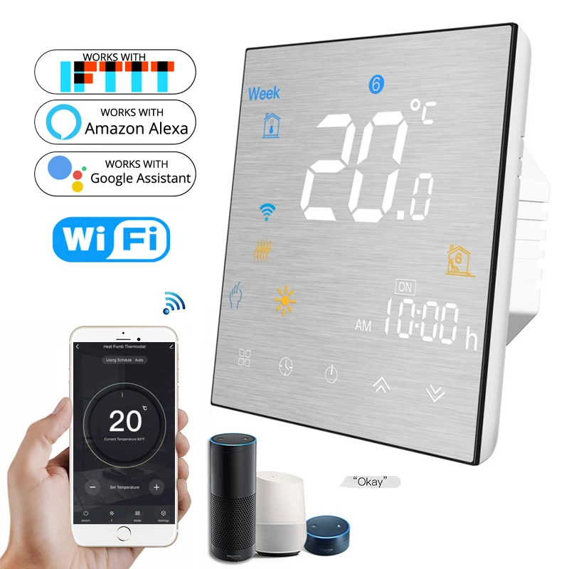 

Умный термостат с Wi-Fi, контроллер температуры для нагрева воды, газового котла, воды, электрического пола, работает с Alexa Google Home