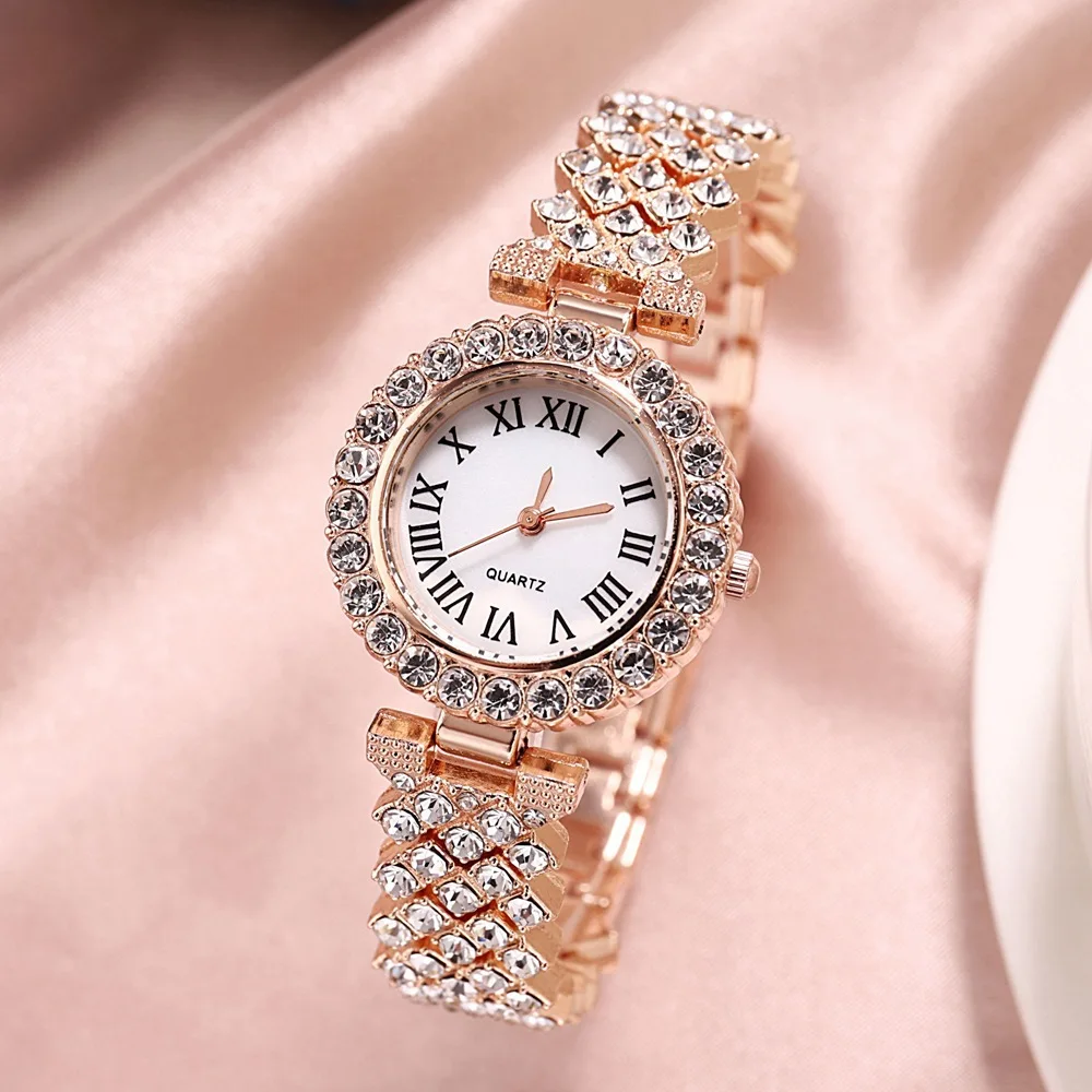 

Fashion luxury diamond inlaid watch + double diamond inlaid bracelet 2pcs/set exquisite gift
