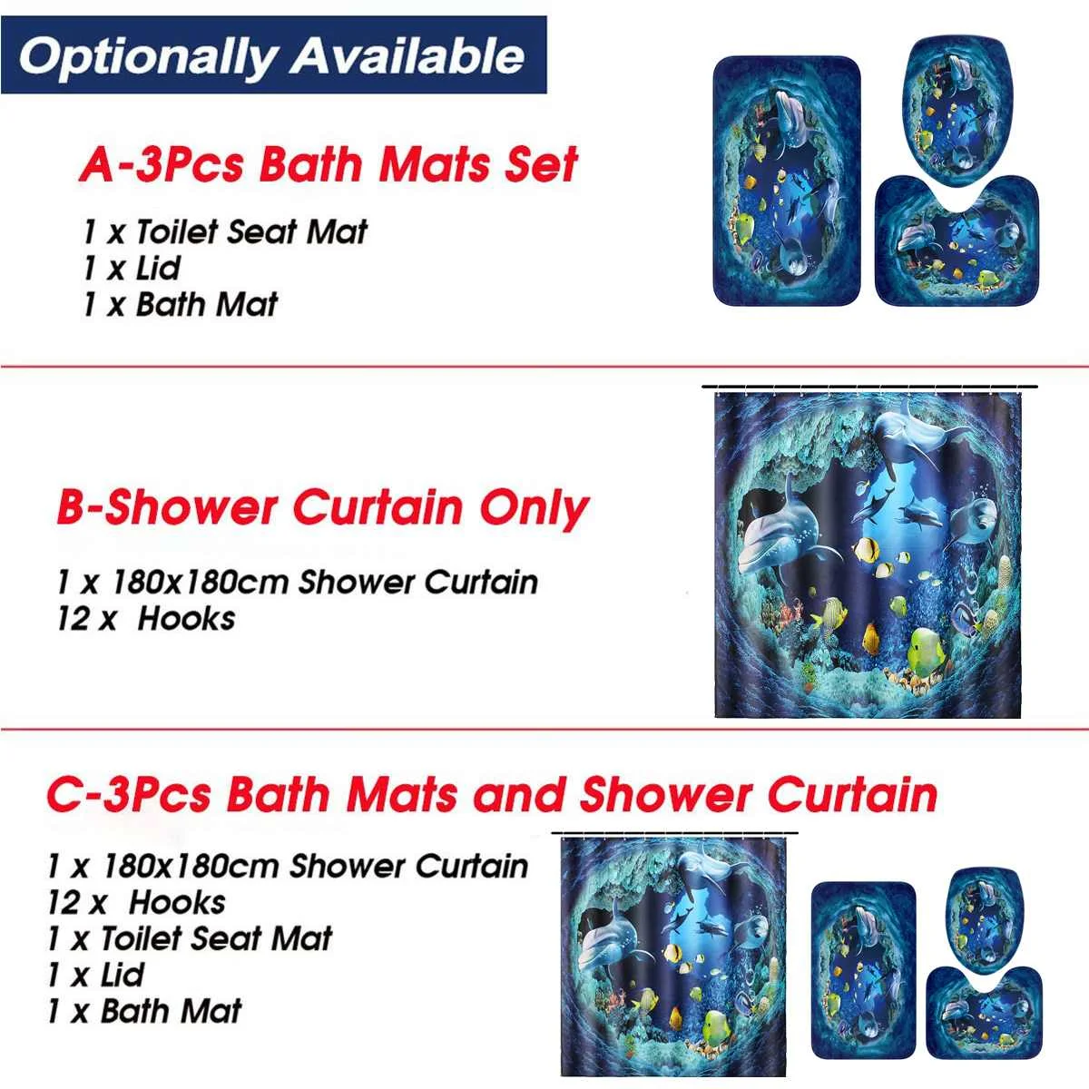 Водонепроницаемая занавеска для ванной с 3d рисунком океана и дельфина комплект