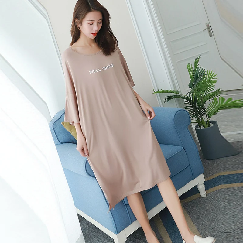 

2021 Summer Gown Clothes for Women New Arrival Casual O-neck Short Sleeve 6 Colors Beach Modal Cotton Black Long Night Dresses