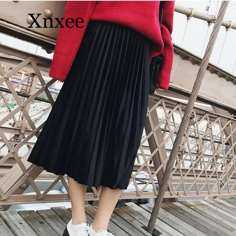 Плиссированная юбка на осень и зиму облегающая женская бархатная с завышенной