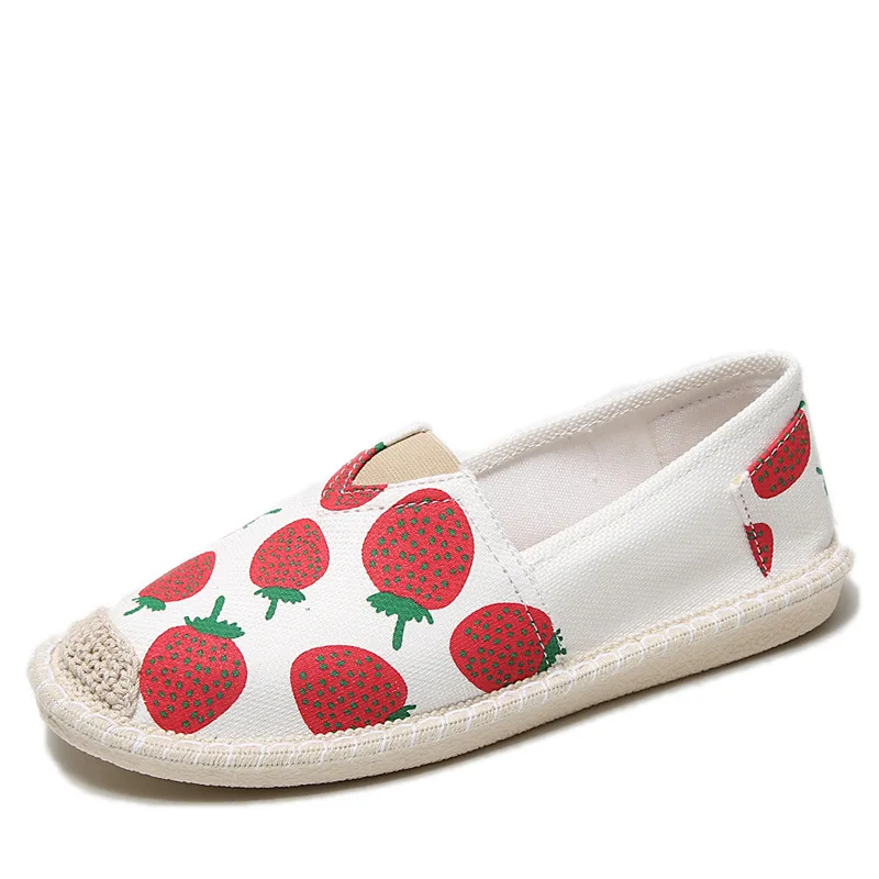 

Клубничная обувь в рыбацком стиле; женская парусиновая повседневная обувь на плоской подошве; Цвет белый; женская обувь для езды на велосип...