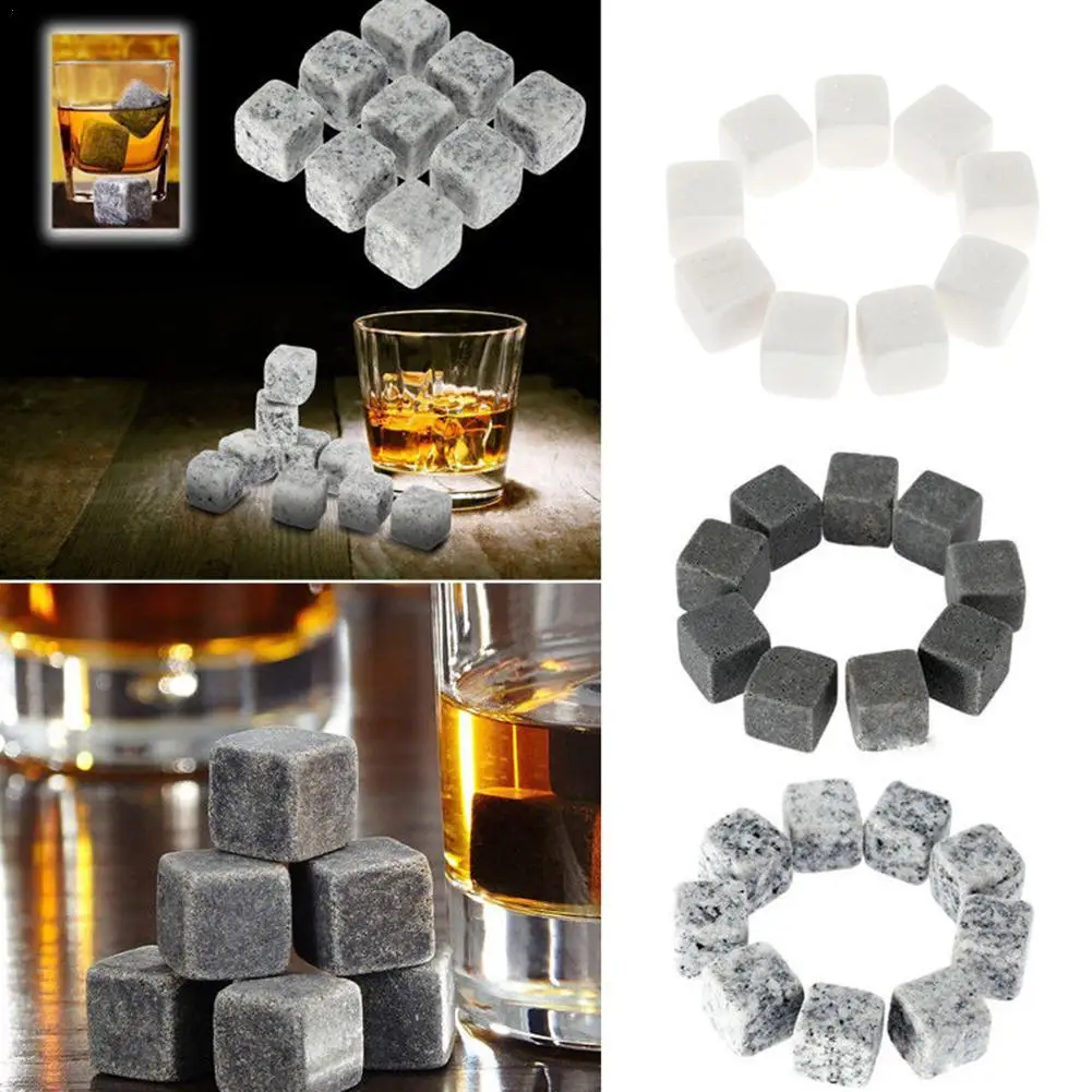 

9 Pcs/1 Set Whisky Ice Cubes Wine Beer Drinks Stones Cube Chiller Rocks Ice Cooler Small Pouch Whiskey Granite