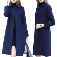 woolen coat women 2021 spring autumn new mid length hepburn style solid slim single breasted lapel jacket t80
