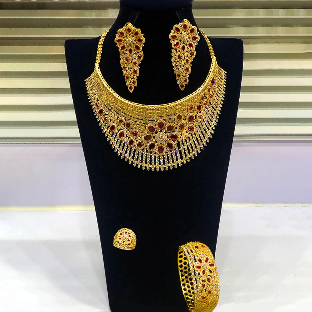 comprar Godki 4 Pçs Luxo Grandes Gargantilhas Conjunto De Jóias Africanas Para Mulheres Brincos De Casamento Moda Jóias 2020 Conjuntos De Jóias Indianas