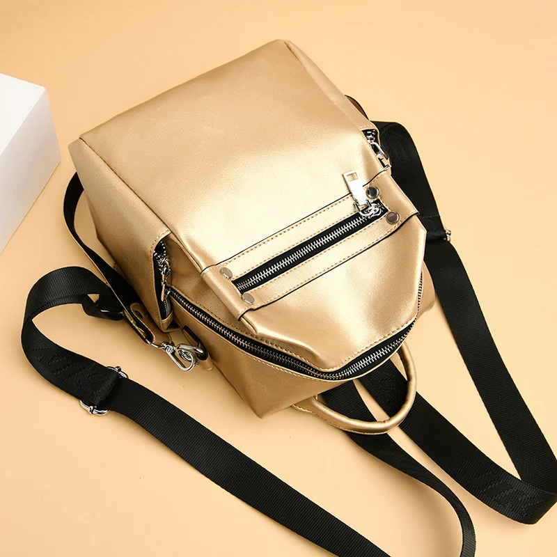 

New Women Soft PU Leather Small Backpack Fashion School Bags for Teenage Girls Multifunction Shoulder Bags Travel Backpack