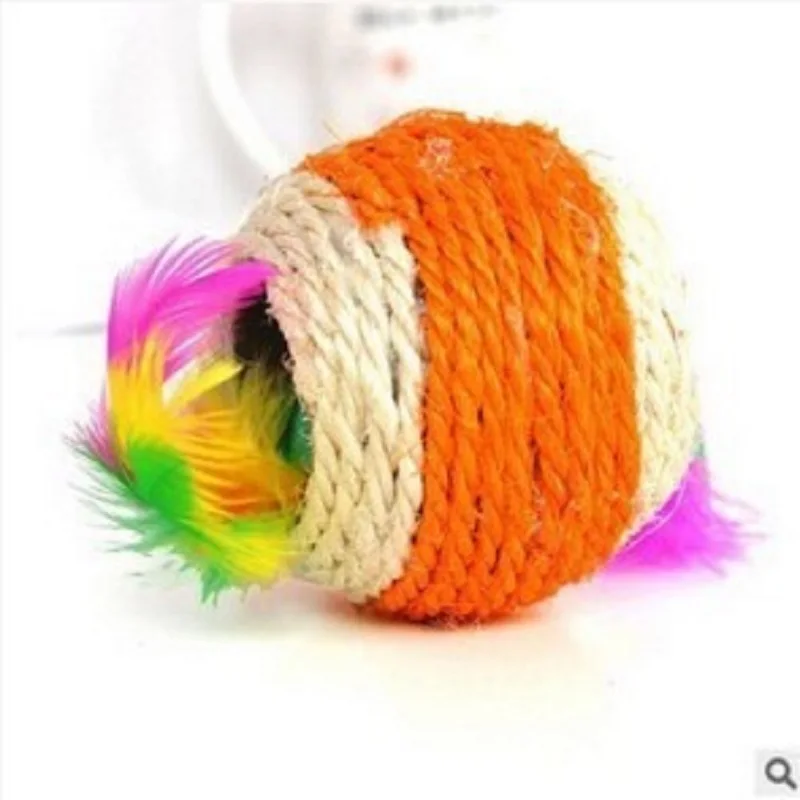 Colorful Cat Pet Sisal Rope Woven Ball with Feather Teaser Playing Chewing Rattle Scratch Catch Toy Color Random | Дом и сад