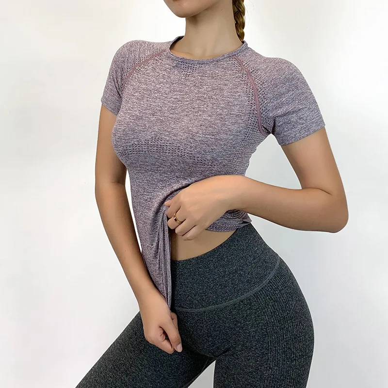 

Женская бесшовная спортивная рубашка для фитнеса, спортивная одежда для женщин, топ для бега в тренажерном зале, топ с коротким рукавом для ...