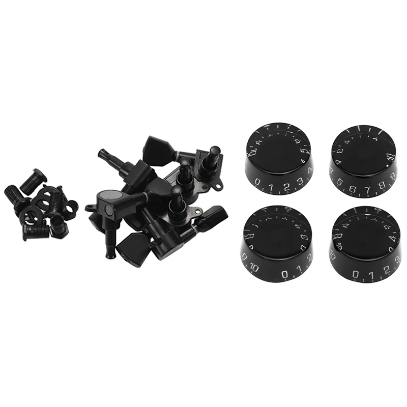

Acoustic Guitar Tuner 3 Left 3 Right Guitar Strings Tuning Pegs Machine Heads with 4Pcs Electric Guitar Top Hat Knobs