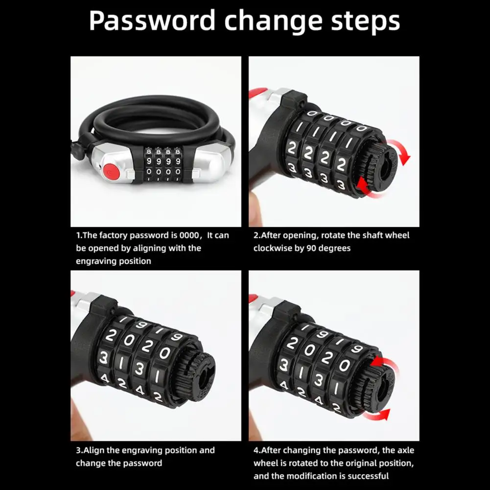 

1.2m Bicycle Four-Digit Steel Cable Code Lock with Light Riding Safety Device