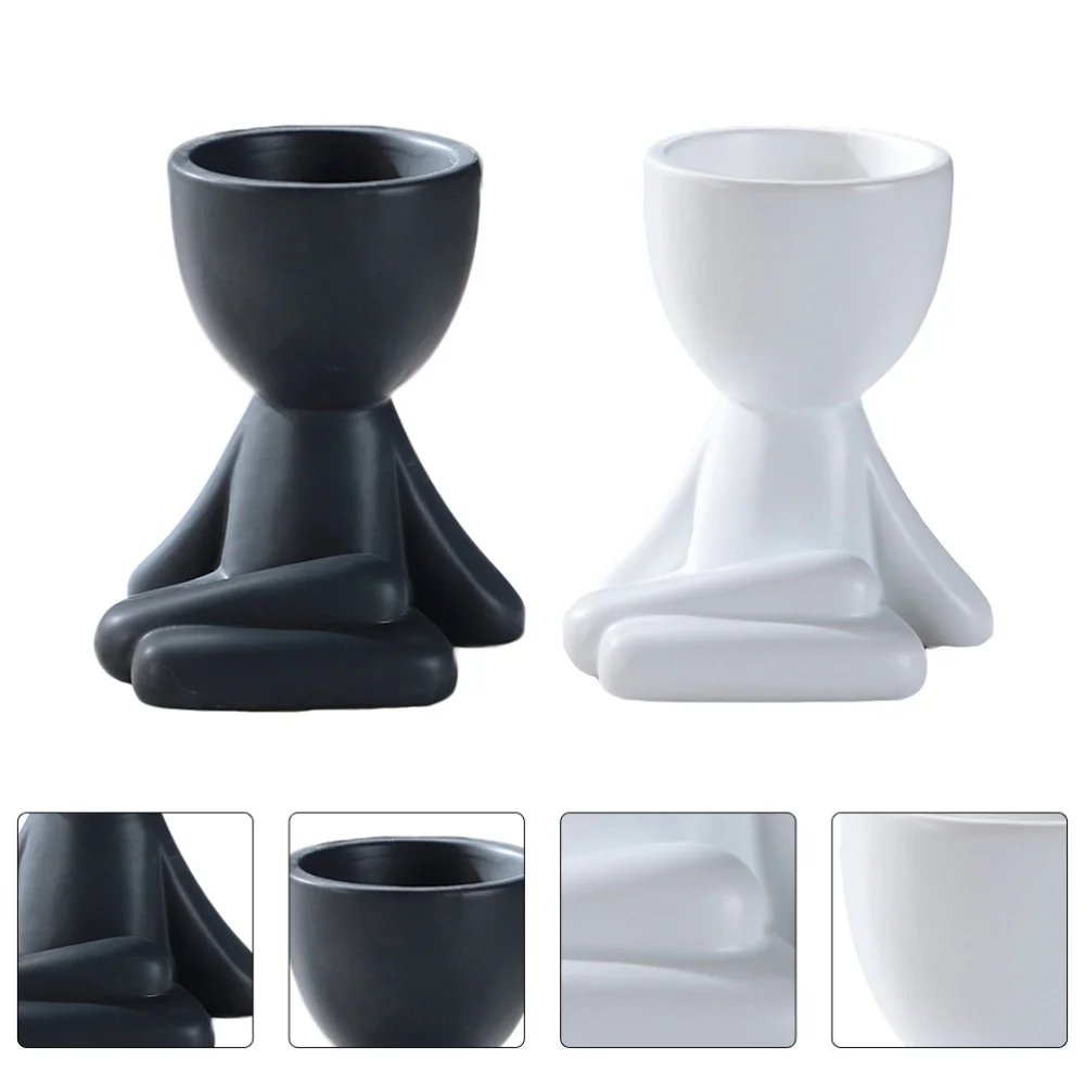 

2pcs Decorative Flowerpot Ceramic Desktop Flowerpot Ornament Human Shaped Decor