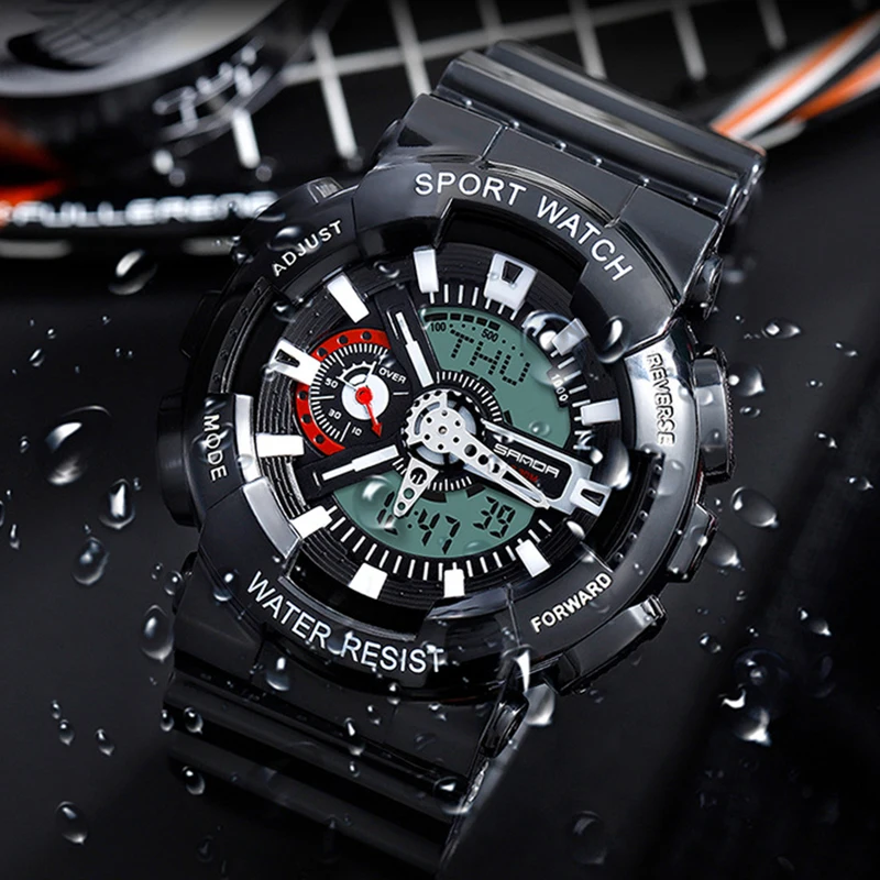 Часы наручные SANDA мужские с двойным дисплеем брендовые водонепроницаемые