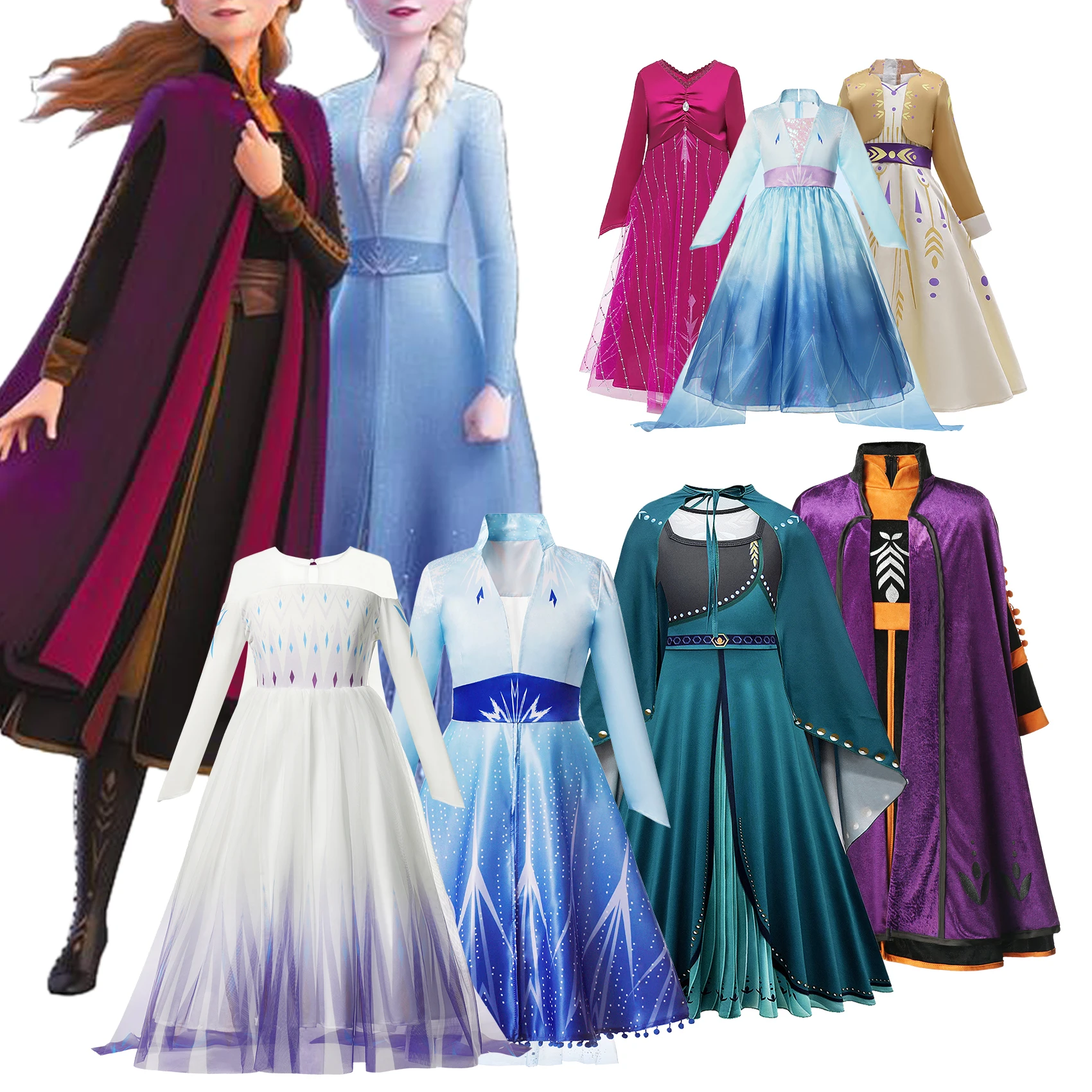 Frozen Disney Elsa Anna 2 Dress Girls Princess Carnival Party Halloween Cosplay Costume Snow Queen Vestido Children Clothing