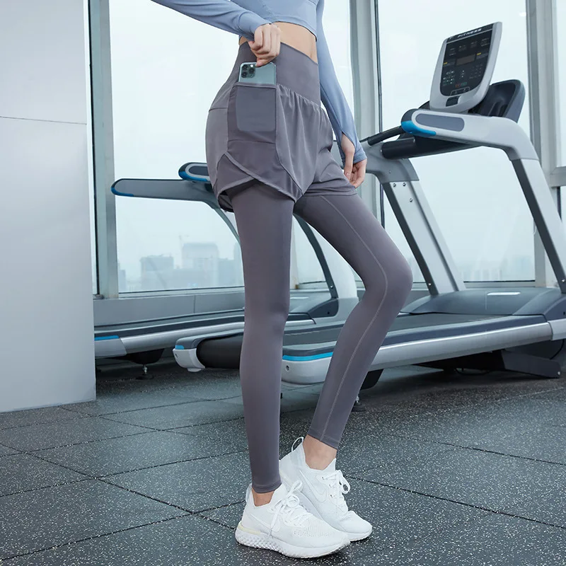 Women High Waiste Yoga Pants fake two pieces Seamless Leggings High Elastic for Fitness Running Exercise Tights Leggins