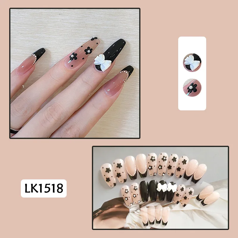

Fake Nails Long Black Small Flower Wave Dot Butterfly Nail Stickers Complete Nail Stickers 24 Nail Stickers With Glue DW