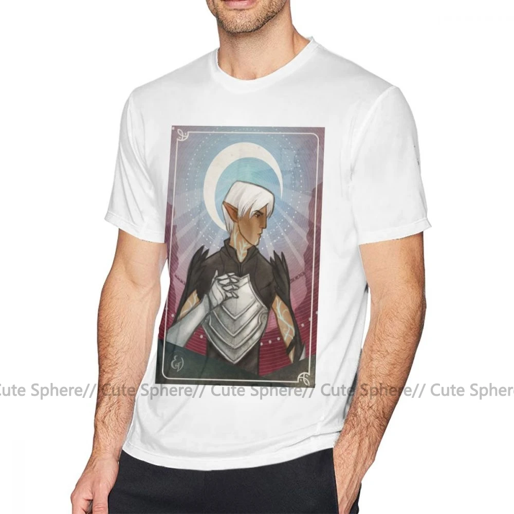 Dragon Age, футболка, Fenris The Moon, футболка, 100 хлопок, короткий рукав, футболка, пляжный рисунок, 4xl, Мужская забавная футболка - Цвет: White