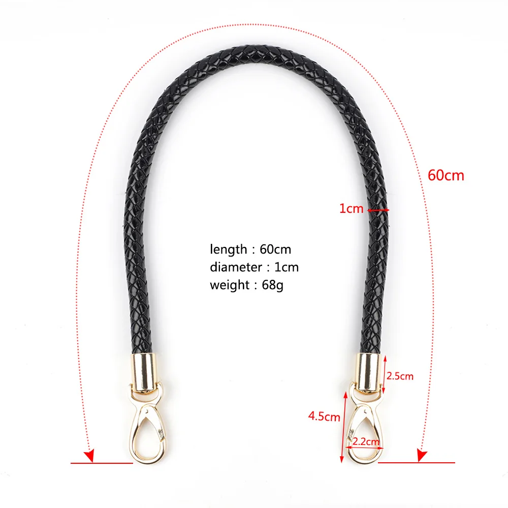 2pcs PU Leather Braided Rope Handles for Handbag Shoulder Bag Strap Handmade Bag DIY Accessories Alloy Metal Hook Buckle KZ0346