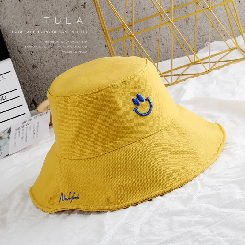 

new smile women summer Folding Bucket Hat Solid Color Hip Hop Wide Brim Beach UV Protection Round Top Sunscreen Fisherman Cap