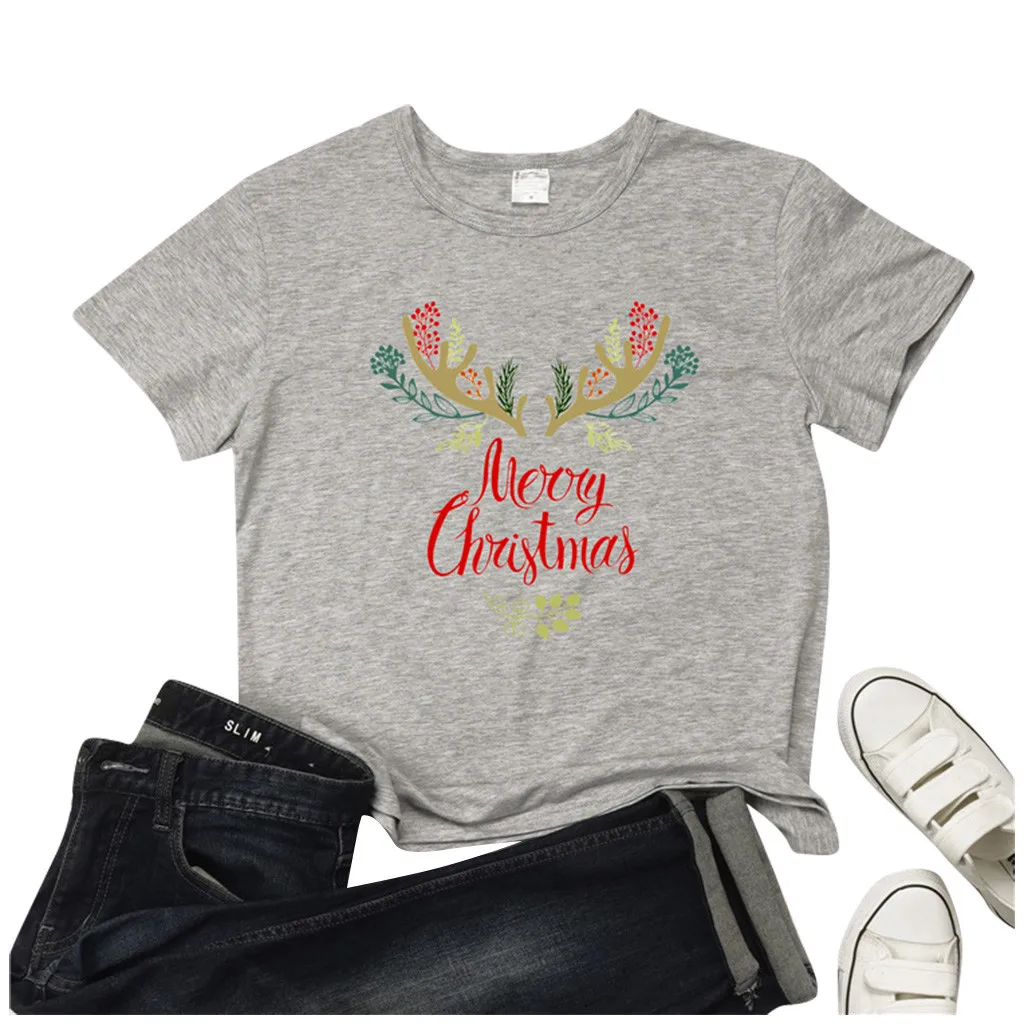 Рождественская женская блуза Рождественский топ с буквенным принтом рукав три