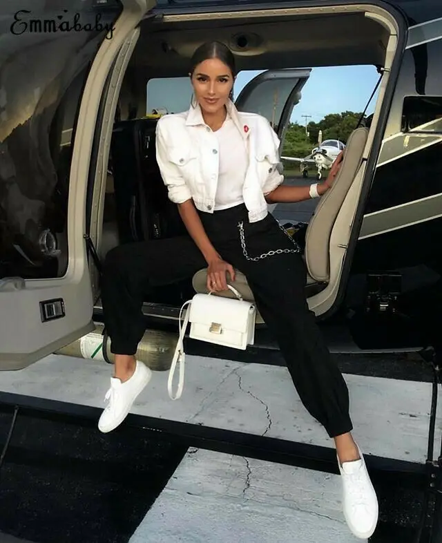 Женские шаровары в стиле милитари повседневные хлопковые свободные длинные