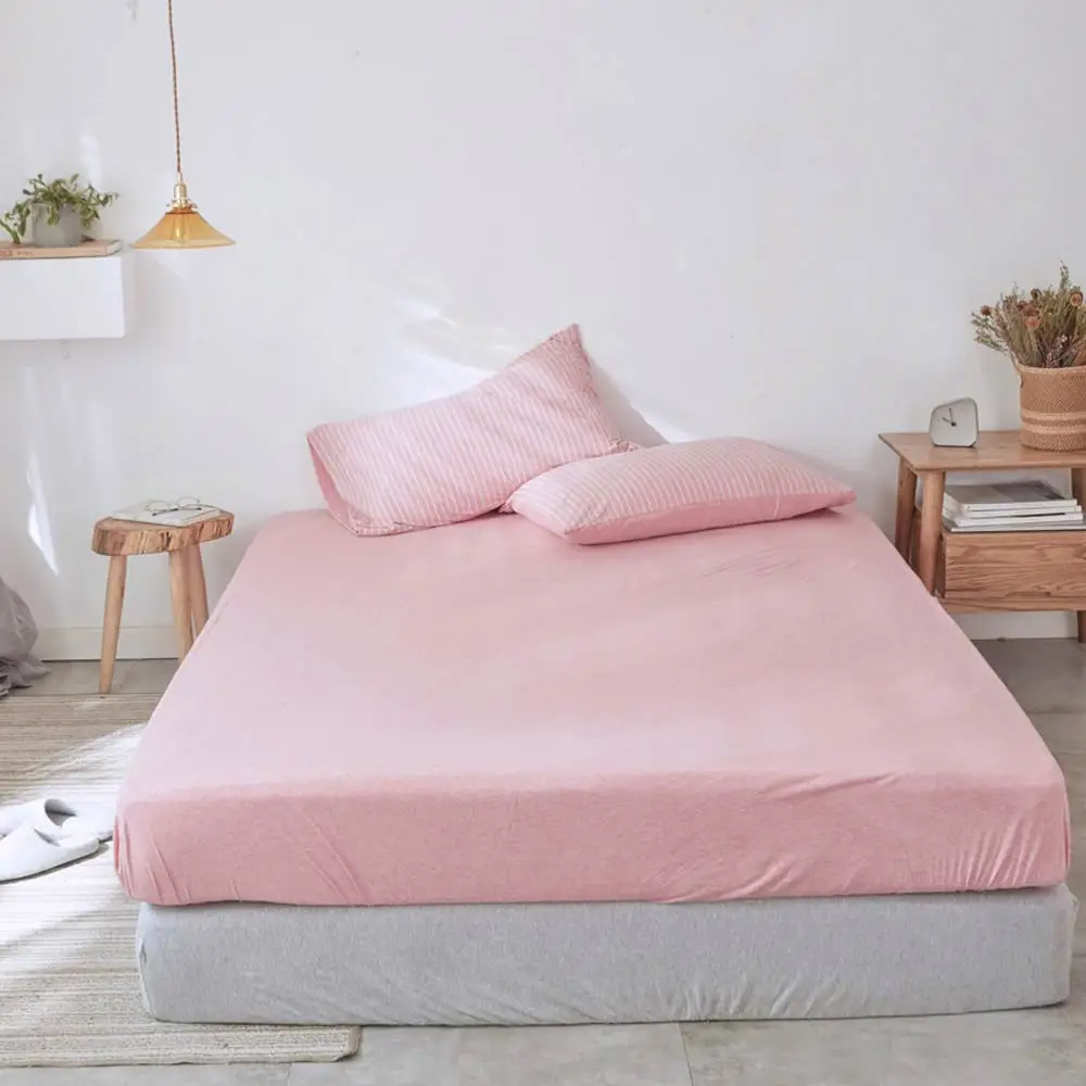 

Papa&Mima Pink Knitted Cotton Fitted Sheet and Pillowcase Soft Warm Bedlinen Bedding Set Single Twin Full Queen King Size