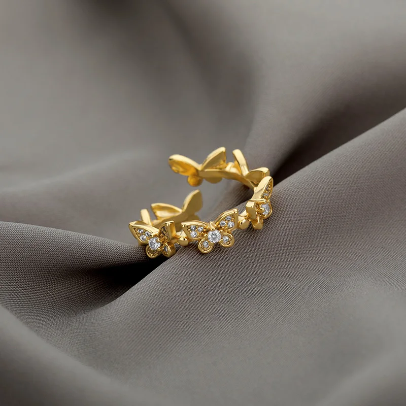 

Butterfly Ring For Women Cute Korean Style Zirconia Vintage Rings Two Ways To Wear Aesthetic Finger Jewelry Accessories Gifts