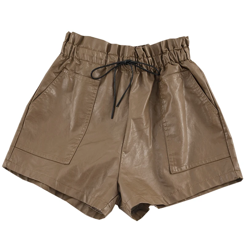 Женские однотонные шорты HELIAR эластичные из искусственной кожи с высокой талией и