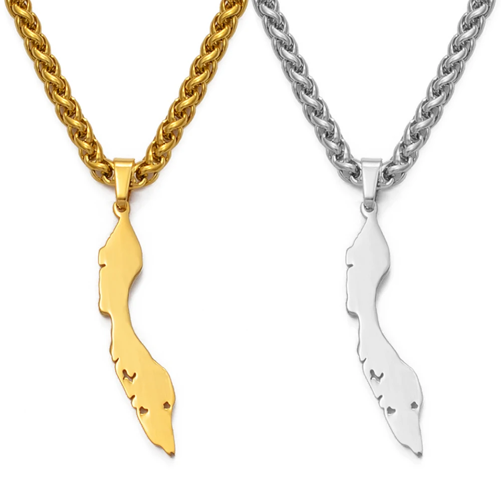 Карта островов Кюрасао - кулон Anniyo для женщин и мужчин из нержавеющей стали серебристого/золотистого цвета #131021.