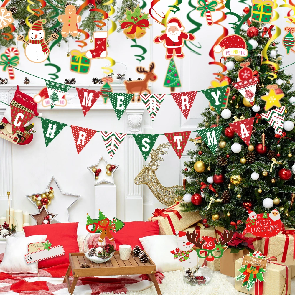 

Набор из 60 штук декоративных баннеров для рождественской вечеринки, подвесные рождественские украшения, реквизит для фотографий, украшени...