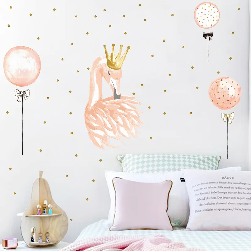 

New Swan Wearing A Crown Wall Stickers for Kids Room Baby Nursery Wall Decals Girl Room Home Decoration PVC Furniture Stickers