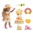 Одежда для кукол желтые лимонные крутые летние костюмы = платье + шляпа и сандалии для 18-дюймовых американских и 43 см кукол новорожденных