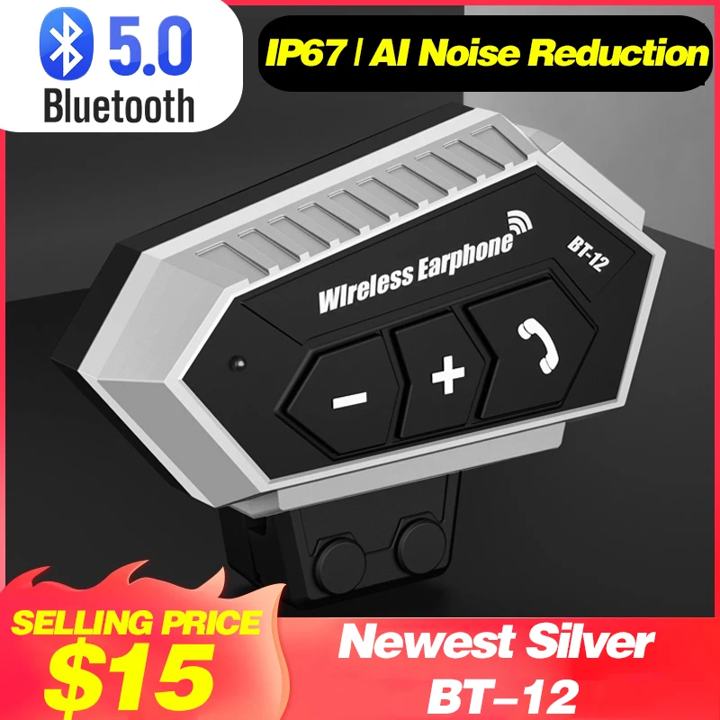 Bluetooth 5.0 Motorcycle Helmet Headset BT-12 Motorbike Wireless Earphones With Microphone For IPhone IPad AndroidMotorcycle