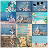 wooden board starfish shell conch photography background vinyl cloth baby shower photo backdrop studio props 210321car 02