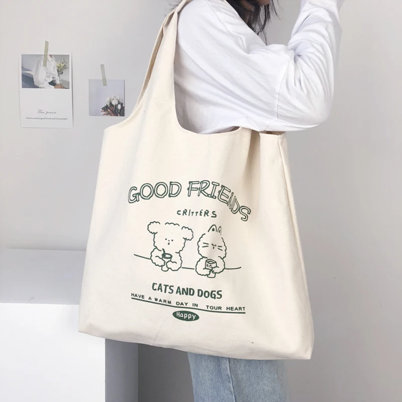 2021 حقيبة حمل أنيقة النساء حقائب المتسوق النمط الياباني جودة عالية عادية سعة كبيرة لطيف الكرتون قماش حقائب كتف