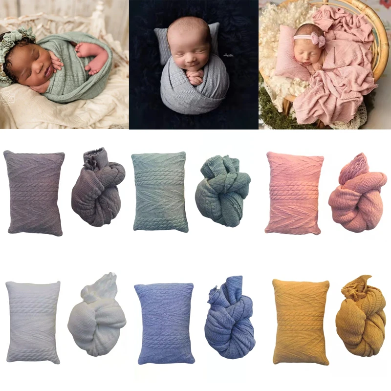Newborn Photography Props Accessories Baby Wrap+Pillow 2pcs/set Studio Newborn Baby Photo Props Knitted Stretch Twist Wraps
