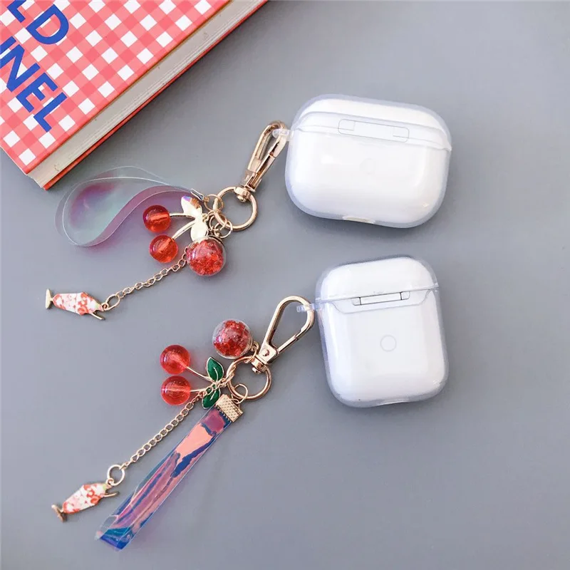 

For AirPod 1 2 Case Cherry Girl Transparent Cute Cartoon Soft Silicone Cases For Apple Airpods Pro Cover Funda Keychain MNL1