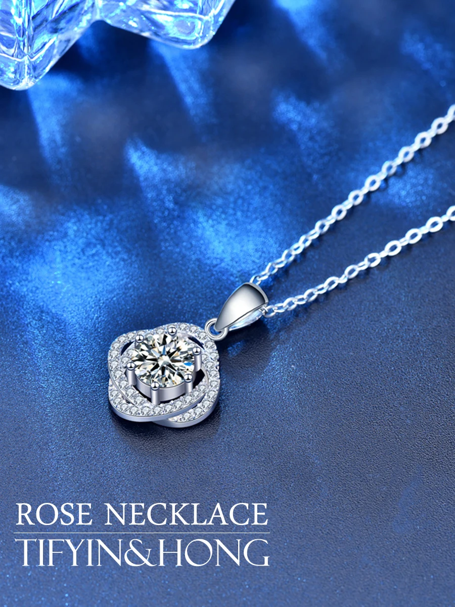 

2021 popular rose 6 Claw Pendant solid color romantic mosan diamond carat Necklace postage free Sterling Silver 925 men's and wo