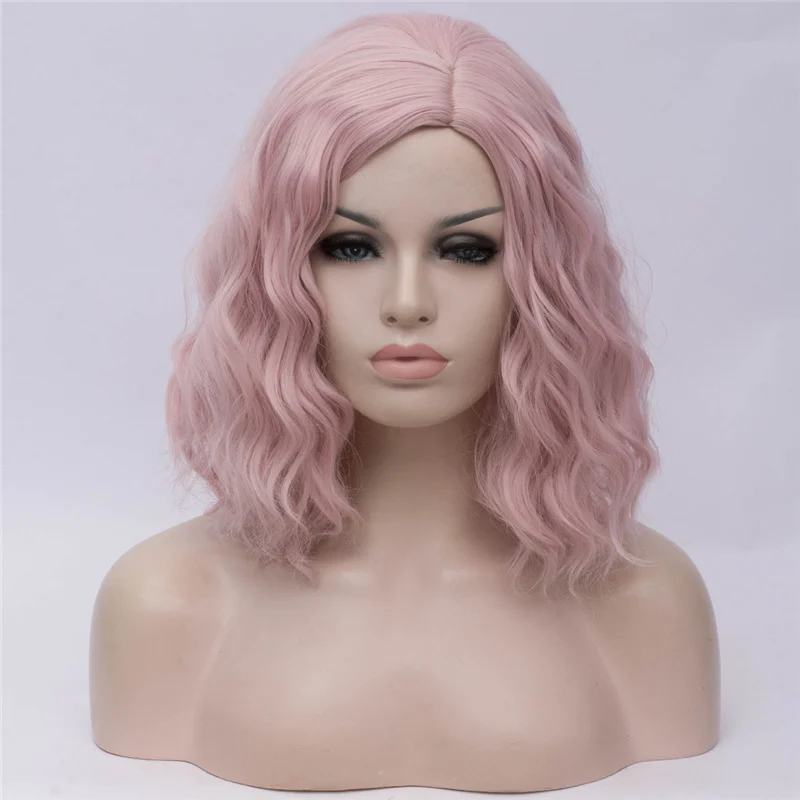 MSI Wigs женские розовые парики Короткие вьющиеся термостойкие 14 дюймов Синтетические волосы зеленый парик для черно-белых женщин косплей боб парики