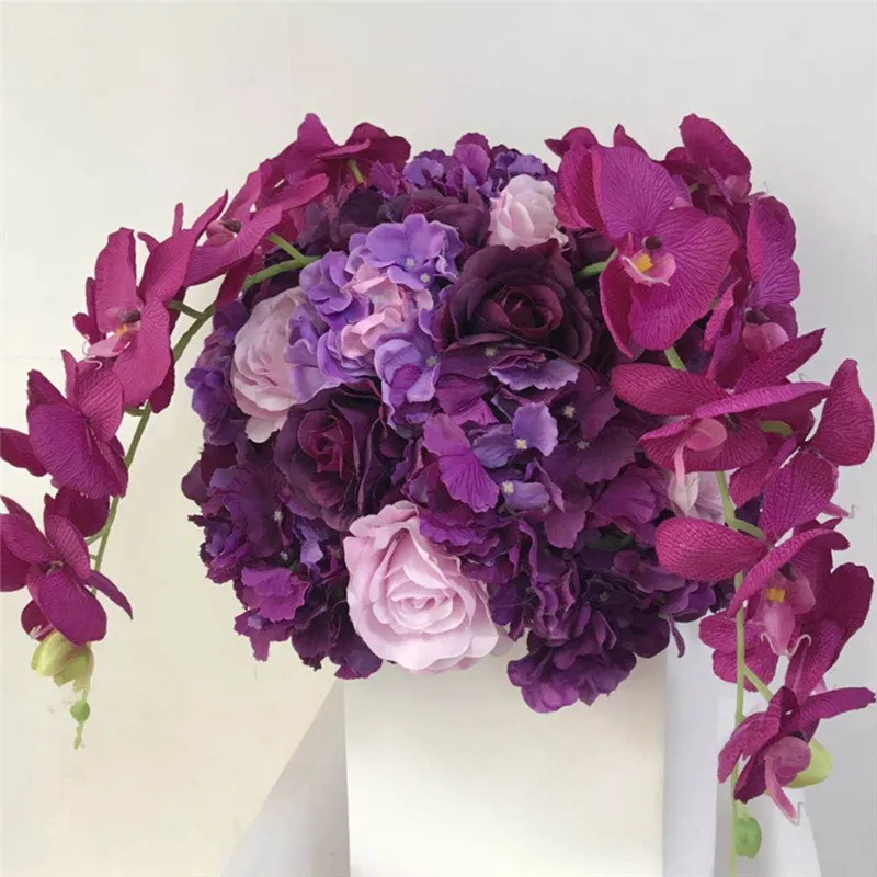 purple 2 40 см/50 см стол центральный шар Декор DIY свадебный фон искусственный цветок шар Орхидея Роза пион шелковые цветочные искусственные - Цвет: purple 2