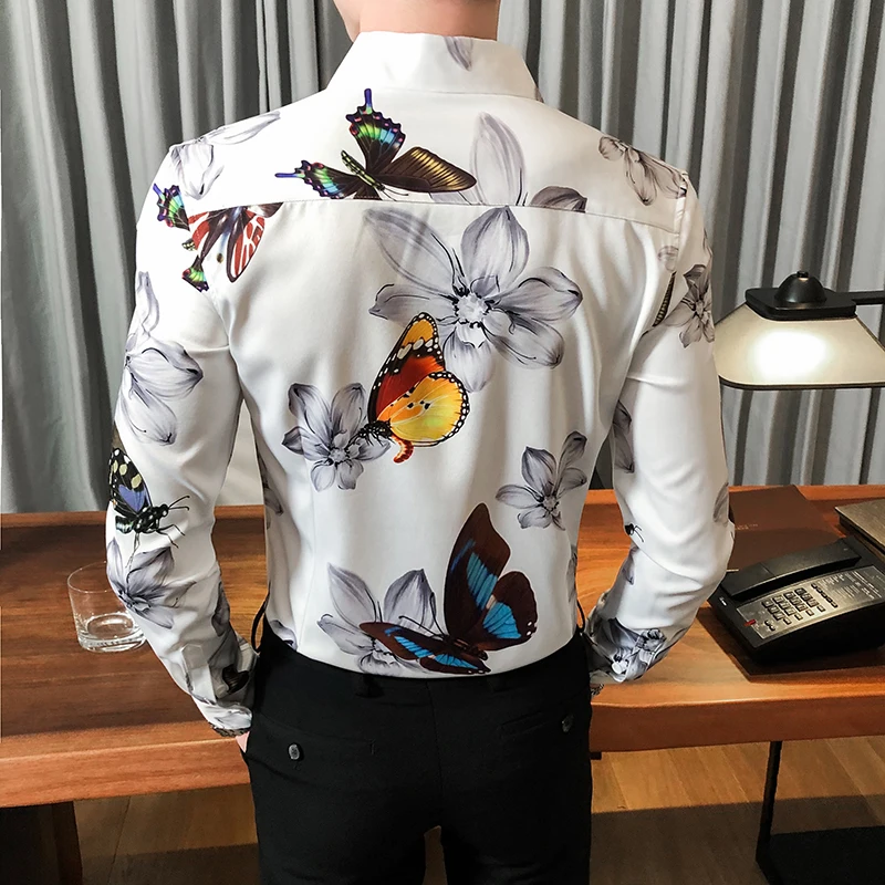 Британский Стиль Осень новая цифровая печать тонкая посадка с длинным рукавом