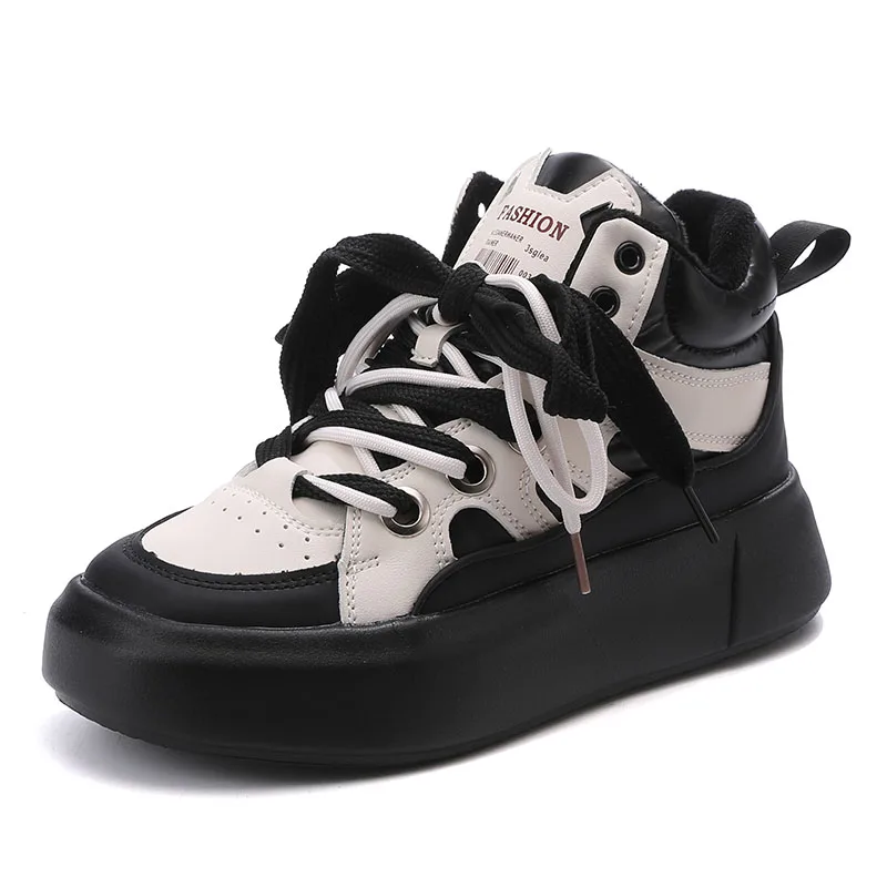 Women's winter sneakers short plush winter running shoes women lace up Female shoe winter sewing winter sneakers designer women