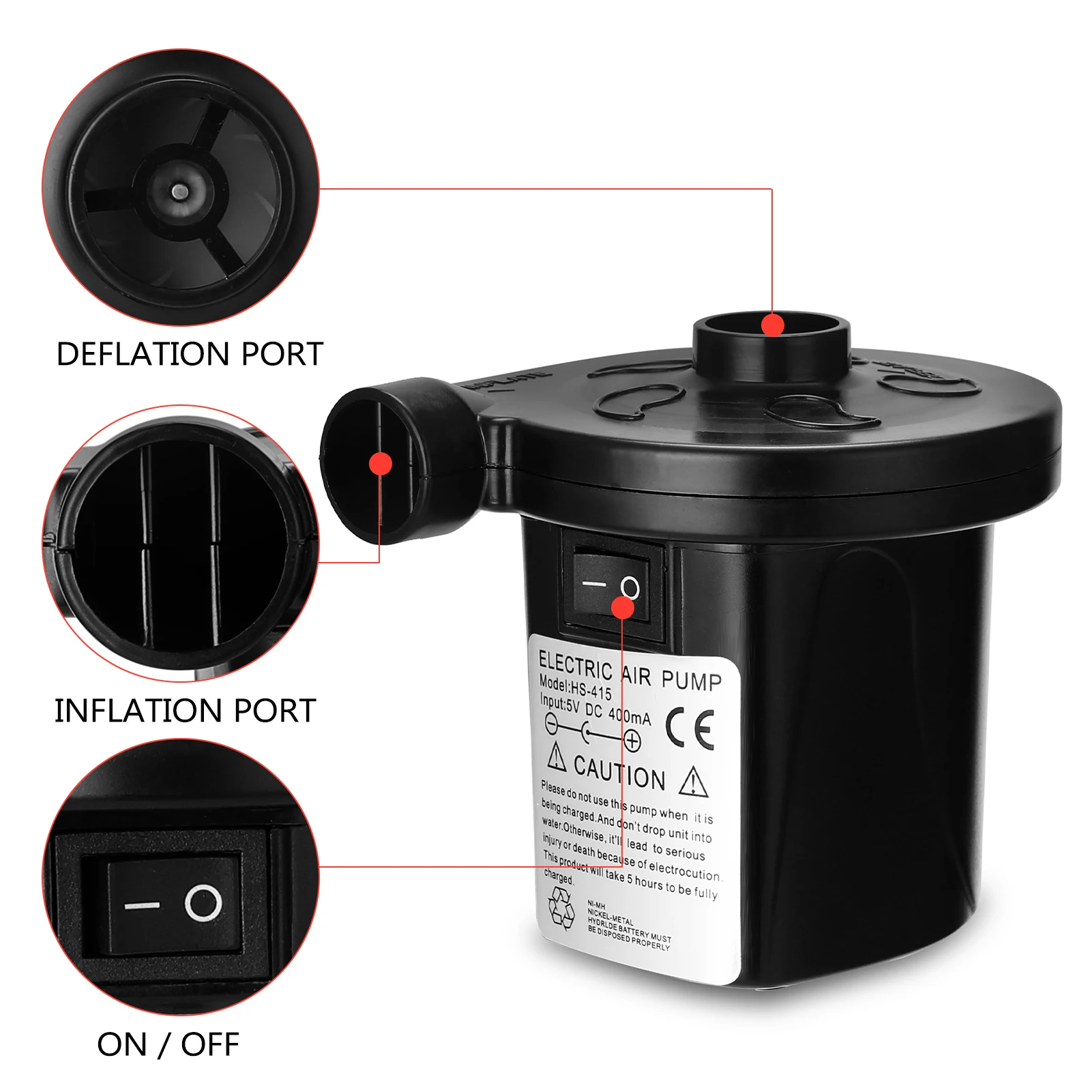 

Electric Air Pump Potable Inflatable Compressor For Mattress Swimming Pool Fast Air Filling Inflator with 3 Nozzles