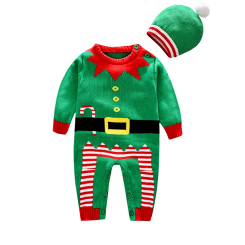 Детская зимняя одежда 2019 г. Вязаный новогодний костюм теплые комбинезоны для