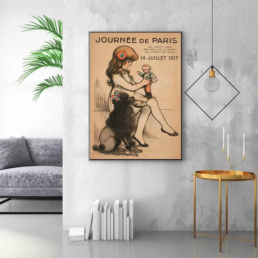 Винтажный французский постер Пастельная иллюстрация день Парижа креативный