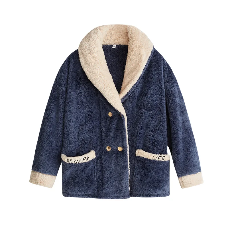 Winter Pajamas Set Women Sleepwear Warm Pajamas Pink Homewear Thick Button Up Turn Down Collar Pajama Set Schlafanzug