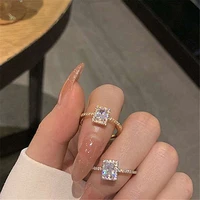 square geometric metal rhinestone ring opening adjustable retro romantic party wedding elegant fashion y2k jewelry wholesale